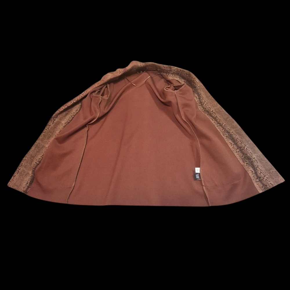 Premise Snakeskin Print Faux Leather Brown Open-Front Blazer Women Size Medium - Picture 10 of 16